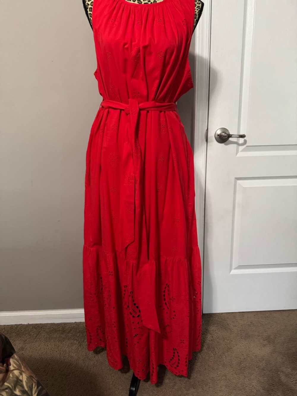 Red Sleeveless Maxi Dress with Waist Tie